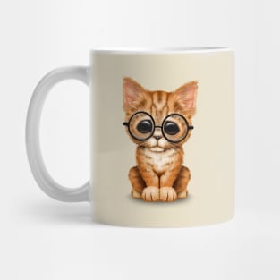 Cute Orange Tabby Kitten Wearing Eye Glasses Mug